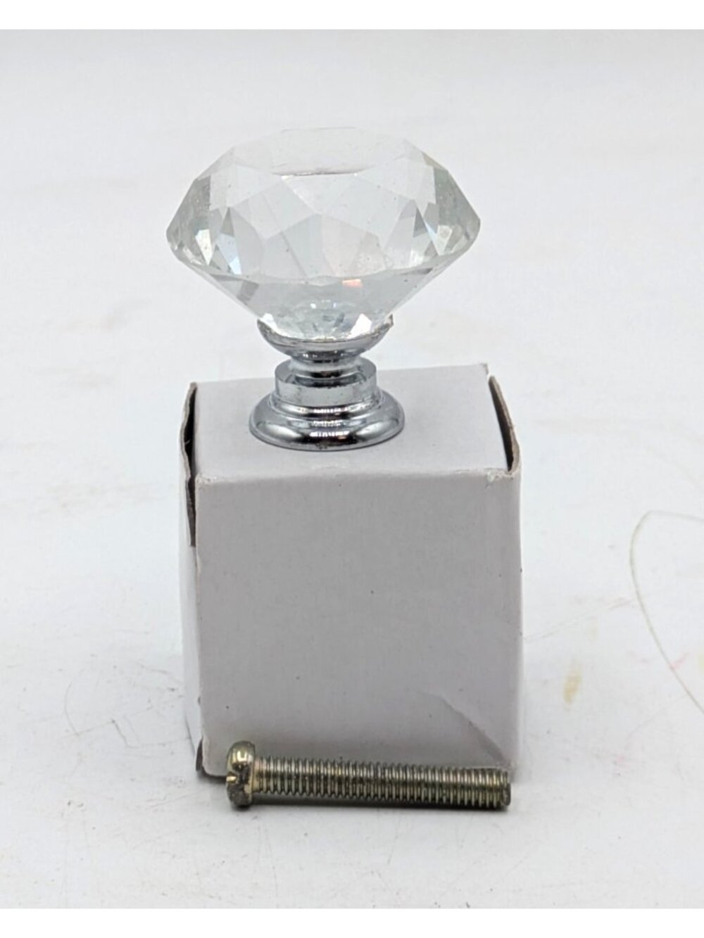 Set of 12 Clear Faceted Glass and Chrome Drawer Pulls Cabinet Knobs 1" NIP